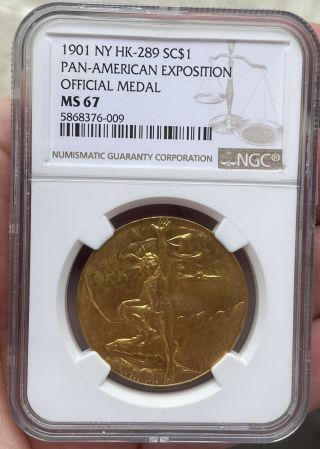 1901 Pan - American Exposition Official Medal Brass Hk - 289 Buchanan Ngc Ms - 67