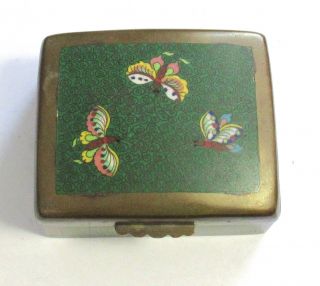 Old Chinese Cloisonne Enamel Green Butterfly Humidor Jar Box
