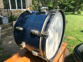 Vintage 1960s Blue Sparkle 20 " Bass Drum Japan 3 Tgone Rings Solid