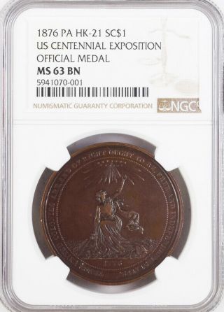 1876 Us Centennial Expo Official Medal - Hk - 21,  Ms63 Ngc - Token,  Philadelphia