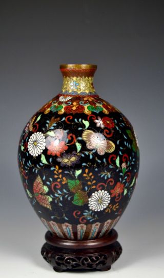 Antique Japanese Meiji Cloisonne Vase With Butterflies