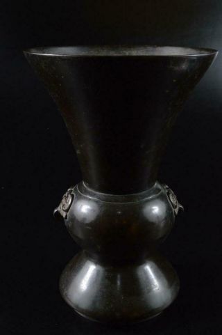 P9644: Xf Japanese Old Copper Beast Sculpture Flower Vase Buddhist Art