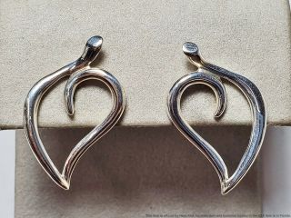Vintage 1987 Tiffany & Co.  Signed Sterling Silver Leaf Heart Shaped Earrings