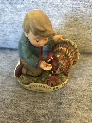 Hummel Calendar Figurine November Boy Feeding Turkey