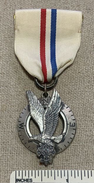 Vtg Explorer Boy Scout Silver Award Medal & Case Bsa Rank Badge Sterling Eagle