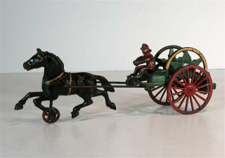 C1900 Cast Iron Horse Drawn Fire Engine / Hose Wagon By Hubley In Paint