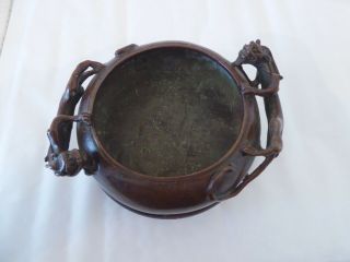 Antique Chinese Bronze Bowl & Stand,  Signed