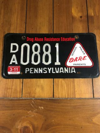 Vintage Pennsylvania Black Dare License Plate Da0881 Exp 3 - 11