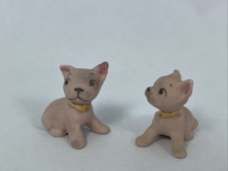 1950’s Walker Hagen Renaker Pink Bisque Rare Miniature Figurines 2 Puppies Dogs