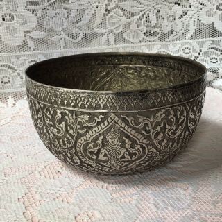 Antique South East Asia,  Siamese Silver Metal Bowl,  Makers Mark To Base