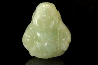 Antique Chinese Carved Green Jade Buddha Pendant Br