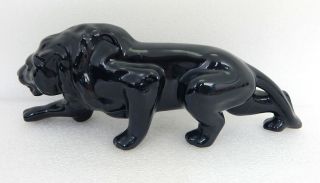 Vintage Mid Century Art Deco Black Lion Cat Ceramic Statue Figurine Haeger?