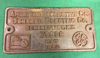 Alco American Locomotive Co.  General Electric Builders Plate May 1952