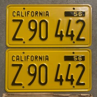 1956 California Truck License Plate Pair Z 90 442 Yom Dmv Clear Nos Envelope
