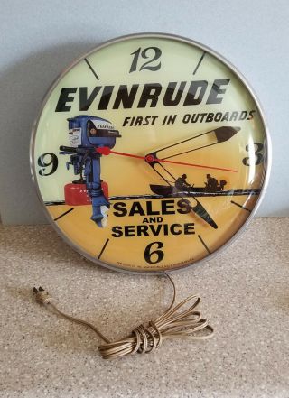 Vintage 15 " Evinrude Boat Sales And Service Pam Clock Light Up Sign