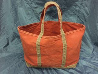Vintage Ll Bean Boat And Tote Canvas Bag Red And Brown 13.  5 " H X 7.  5 " D X 22 " W Usa
