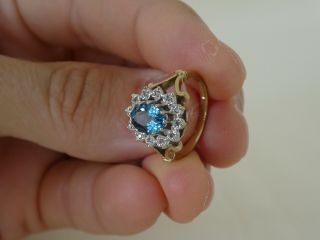 Vintage 9ct Gold Blue Topaz & Diamond Ring Size L½