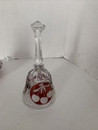 Echt Bleikristall Lead Crystal Bell - West Germany Cranberry And Cherry