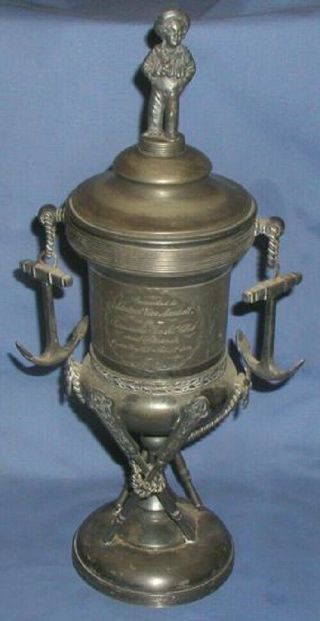 Elaborate Antique 1882 Pensacola Yacht Club Figural Silverplated Trophy Oyster B