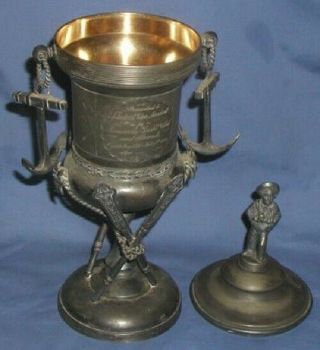 ELABORATE ANTIQUE 1882 PENSACOLA YACHT CLUB FIGURAL SILVERPLATED TROPHY OYSTER B 4