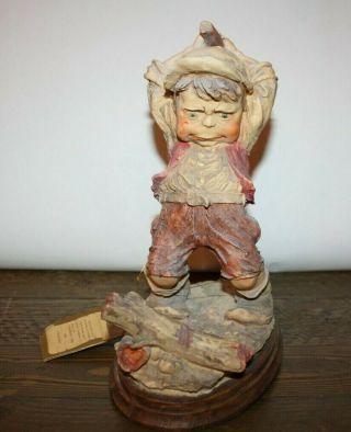 Capodimonte Figure,  Handcrafted,  Boy With Axe Chopping Wood