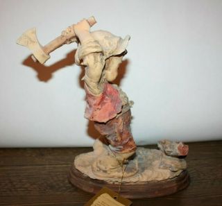 Capodimonte Figure,  Handcrafted,  Boy with Axe Chopping Wood 2