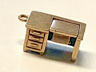 Neat Vintage Moveable Typewriter And Desk 14k Gold Charm,  Typewriter Folds Down