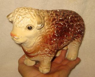 Rare Hereford Bull Cow Antique Chalkware Bank / Primitive Cattle Farm Figurine
