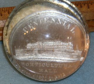 1876 Centennial Horticultural Hall Encased Medal Paperweight Proof - Like Hk - 88