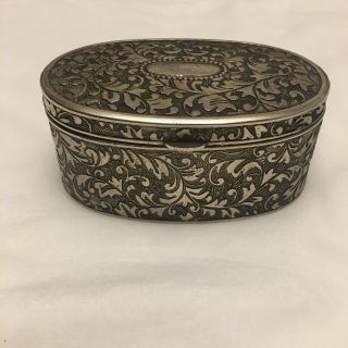 Vintage Ornate Hinged Trinket Box Silver Toned