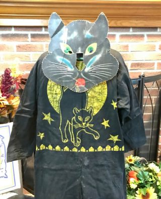 Vintage Halloween Ben Cooper Black Cat Costume W/ Cardboard Mask 101