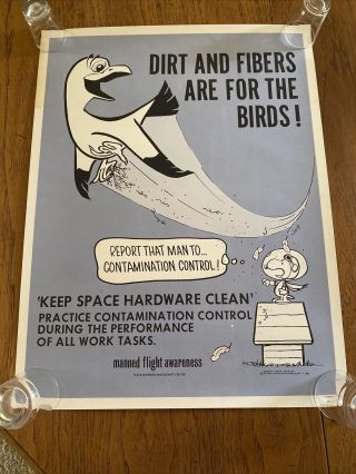 Vtg Snoopy Nasa Manned Flight Poster “dirt And Fibers Are For The Birds ” 1970
