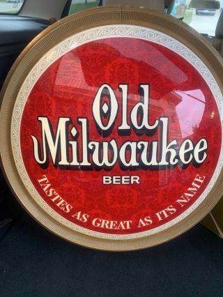 Vintage Old Milwaukee Beer 21 " Round Lighted Beer Sign Light Perfectly