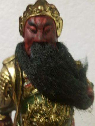 11 " Antique Old Chinese Wood Lacquerware Guan Gong Yu Warrior God Statue
