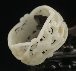 Old China Natural Hetian White Jade Hand - Carved Flower Very Wide Bracelet Bangle