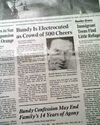 Serial Killer Ted Bundy Florida State Electric Chair Execution 1978 Newspaper