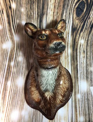 Large Unusual Mountain Lion Big Cat Wall Mount Head Hand Painted Porcelain Old