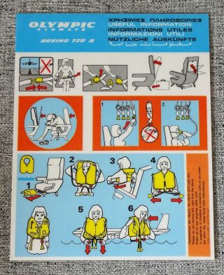 Olympic Airways Boeing 720b Airline Safety Card