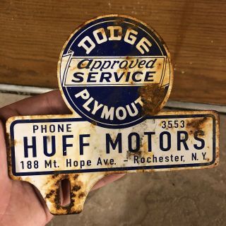 Vintage Dodge Plymouth Huff Motors Metal License Plate Topper Sign Service