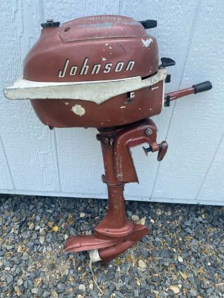Vintage 1956 3 Hp Johnson Sea Horse Jw - 12 Outboard Motor