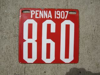 Pennsylvania 1907 Porcelain License Plate 3 - Digit Low Number 860