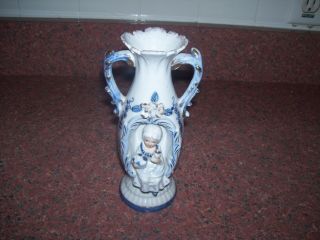 Norleans Vase Japan Woman In Center Blue And White