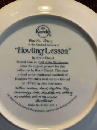 “Howling Lesson” Second Issue In Call Of The Wilderness Plates By Knowles. 2