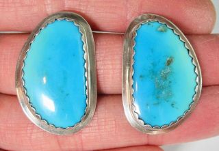 Vintage Old Pawn Navajo Sterling Silver & Turquoise Post Earrings