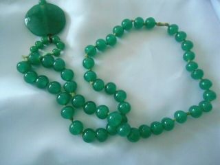 Antique/vintage Chinese Jade Green Peking? Glass Court Necklace W/large Pendant