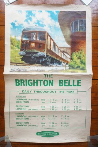 1953 Brighton Belle Loco Railway Timetable Poster Southern Region
