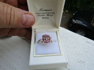 10k Gold Order Of The Eastern Star Ladies Ring Size 9 Set W/ Diamonds Ruby 3.  6 G