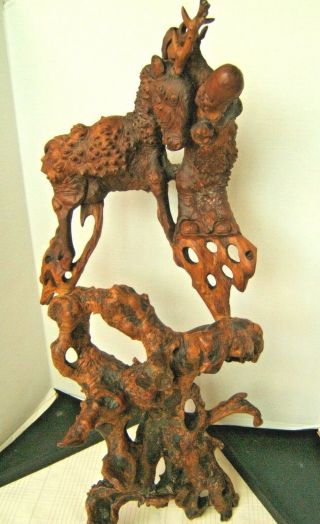 Antique Chinese Root Carving Man With Deer