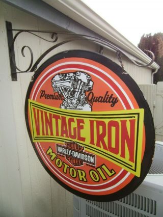 Vintage Iron Harley - Davidson Porcelain Sign 30 " W/ Bracket