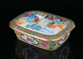 Antique Chinese Canton Export Famille Rose Porcelain Soap Case Box 19th C Qing